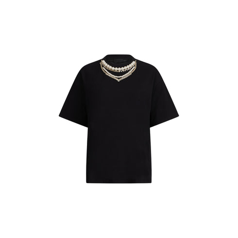 T-shirt Donna a girocollo, con maniche corte e collana perle